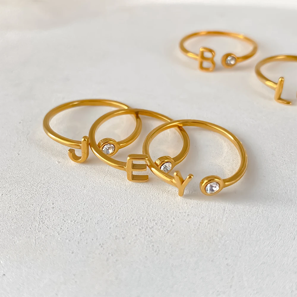 EManco Custom Open End Rings Colorful Birthstone Initial Rings Stainless Steel Gold Plated Jewelry Holiday Gifts - view 6