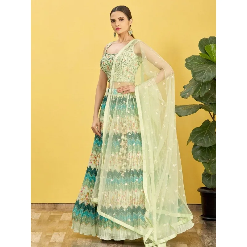 

Elegant Square Collar New Lehenga Choli Pakistani Wedding Party Wear Bottom Lehenga Blouse and Dupatta