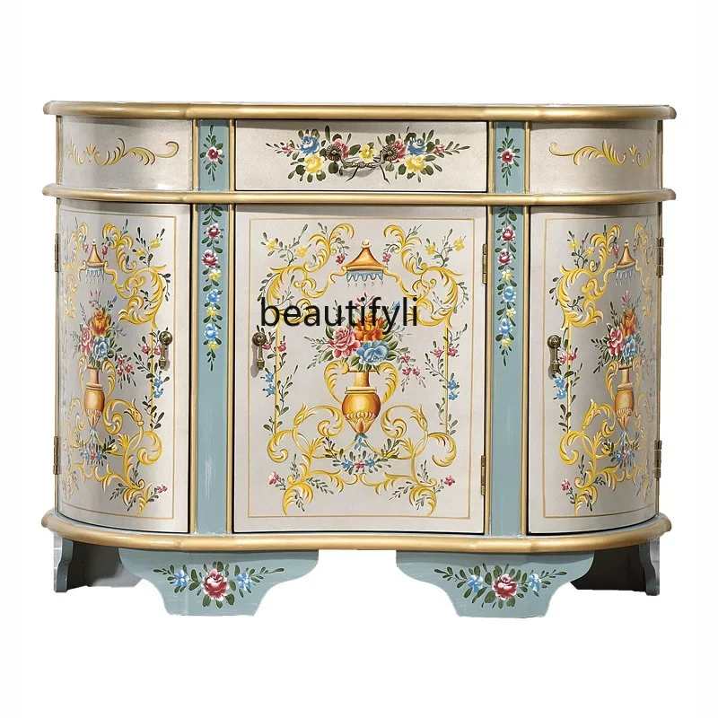 American Western-style painted screen entrance cabinet living room side cabinet semicircular decorative partition storage locker