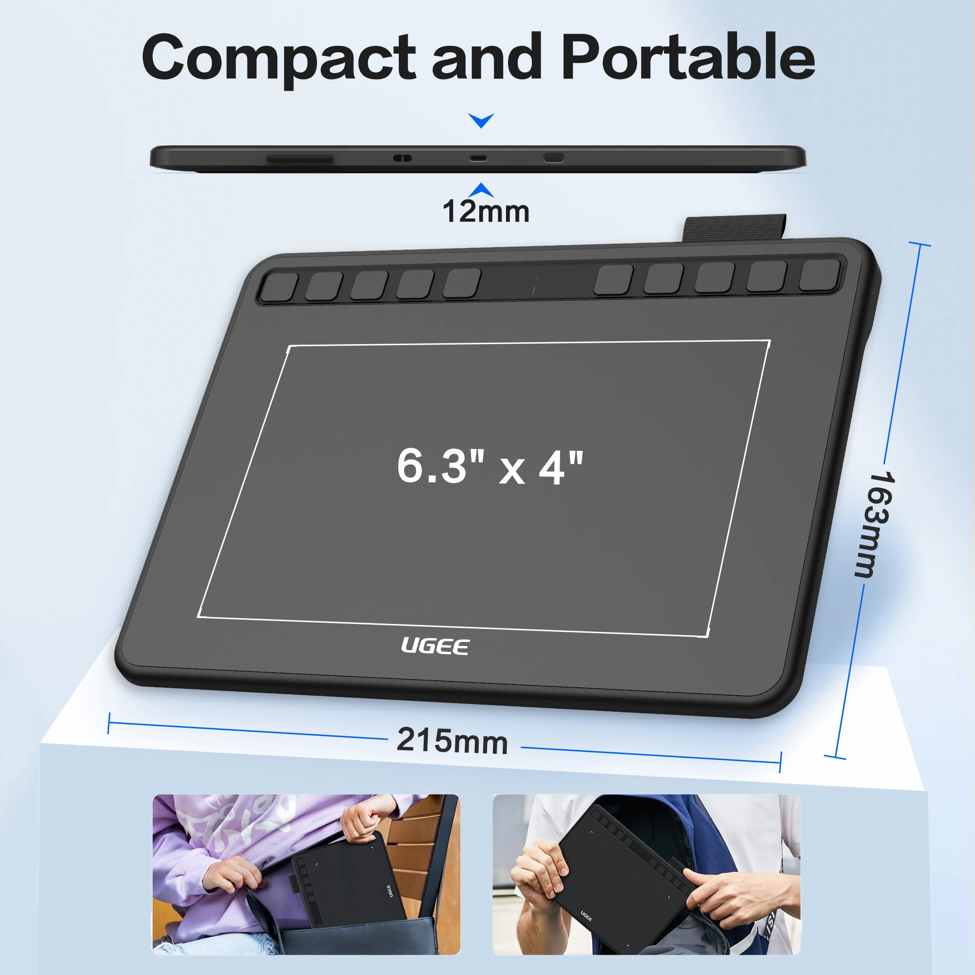 UGEE-Tablet gráfico sem fio, S640W, 6 ", tablets digitais, caneta sem bateria, suporta Android, Windows, Mac, desenho