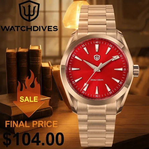 Watchdives WD0006 Watch VH31 Sweep Second Movement Domed Sapphire Crystal BGW9 Luminous 10Bar Waterproof 38mm Vintage Watches