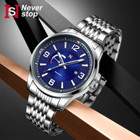 NS Business Casual Mens watch simple dark blue dial stainless steel watch silver metal chain for many occasions