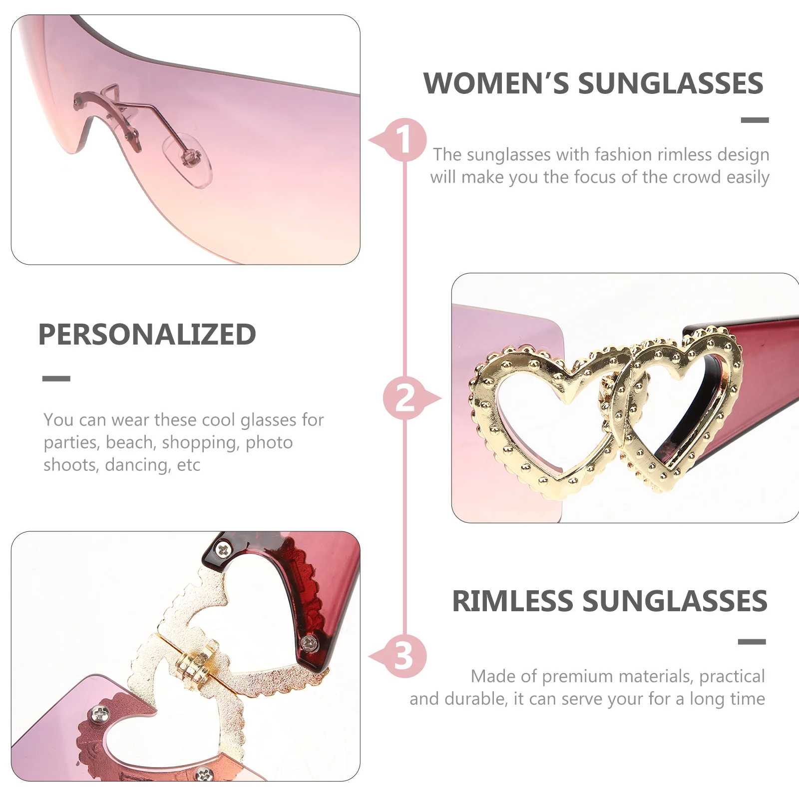 

Fashion Rimless Sunglasses Frameless Eyeglasses for Women Trendy Summer Beach Party Cool Glasses Outdoor Wearable