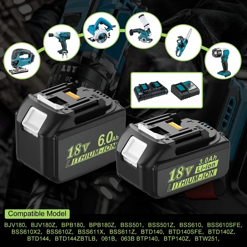 Dreamdash 18V 6Ah For Makita Battery 18650 Lithium Ion Replacement BL1860B BL1860 BL1850 Power Tool Rechargeable Battery