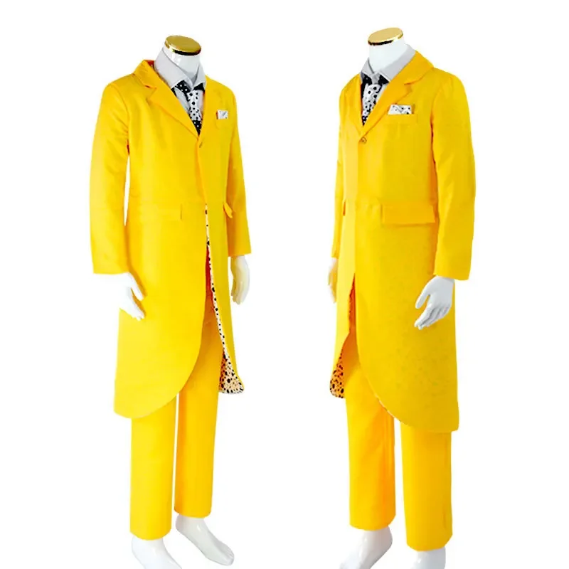 متوفر في المخزون أزياء جيم كاري التأثيرية للبالغين والأطفال للجنسين قناع وجه أخضر أصفر بدلة موحدة لحفلات الهالوين كرنفال