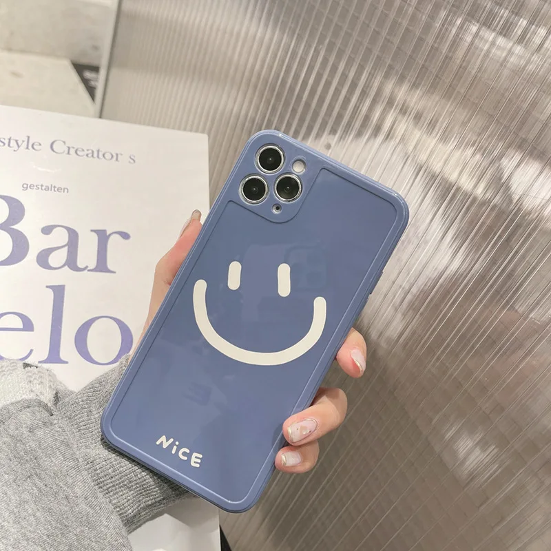 Pure color smiley pattern Phone Case for iPhone 14 13 12 11 Pro Max PLUS Mini X XS XR 7 8 Anti -fall soft Silica gel Rear shell