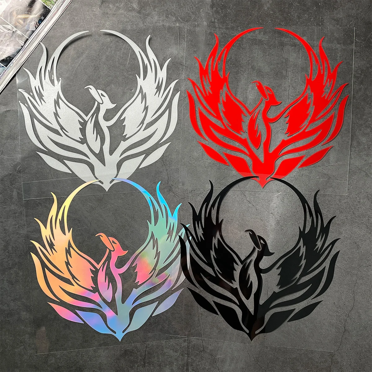 Conjunto de 2 Adesivos de Vinil Pássaro Fênix à Prova d'Água, Decalques Míticos para Carro, Moto, Laptop, Capacete - Prata/Vermelho/Preto/Holográfico