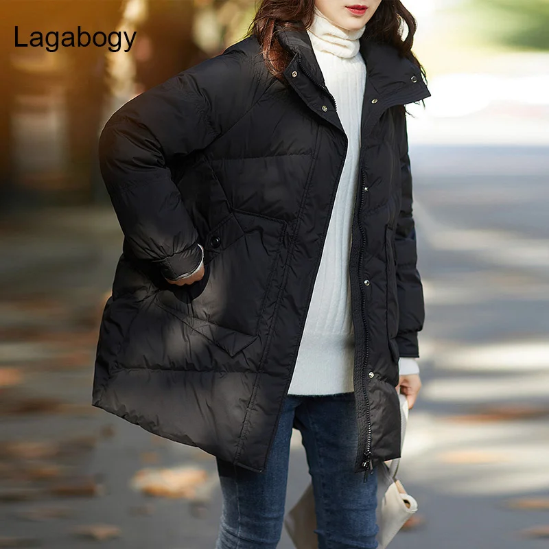 

Winter 2023 White New Coat Women Thick Duck Down Parkas Female Warm Loose Stand Collar Puffer Jacket Brown Outwear