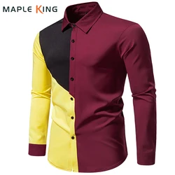 Men Autumn Clothes Patchwork Color Dress Shirts Luxury Designer Goticos Masculino Social Business Shirt Male Streetwear Chemises