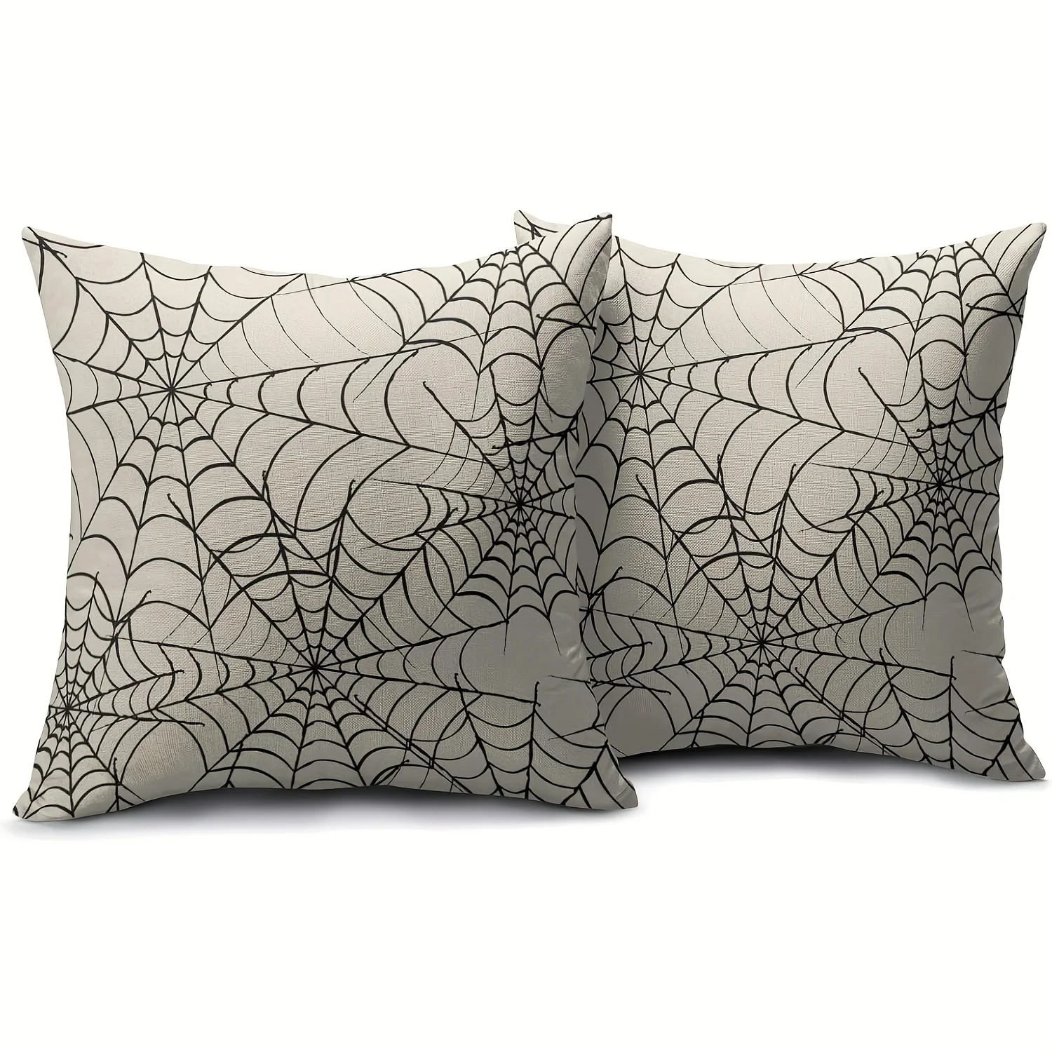2pcs, Dokriy, Linen, Retro Minimalist Cobweb Design for Autumn Halloween, White Throw Pillow Covers / Outdoor Cushion Covers