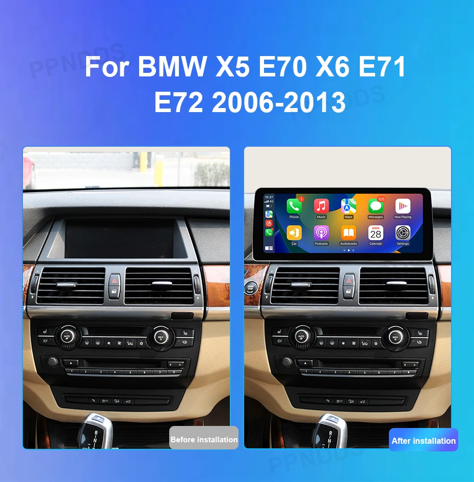 Wireless CarPlay Android Auto Car Radio For BMW X5 E70 X6 E71 E72 2006-2013 Android 14 Multimedia Stereo GPS Navigation