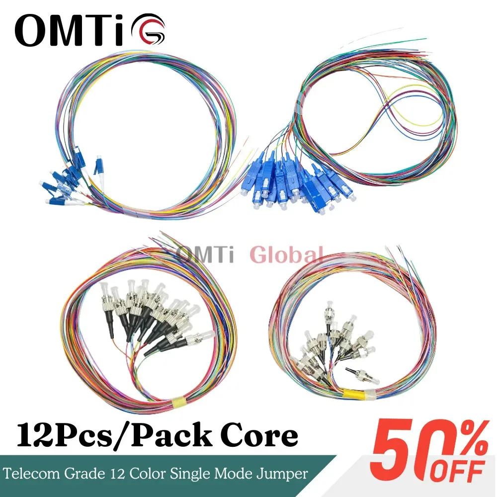 12Pcs/Pack Core Telecom Grade 12 Color Single Mode Jumper FTTH Square SC LC ST FC UPC APC Fiber Optic Pigtail