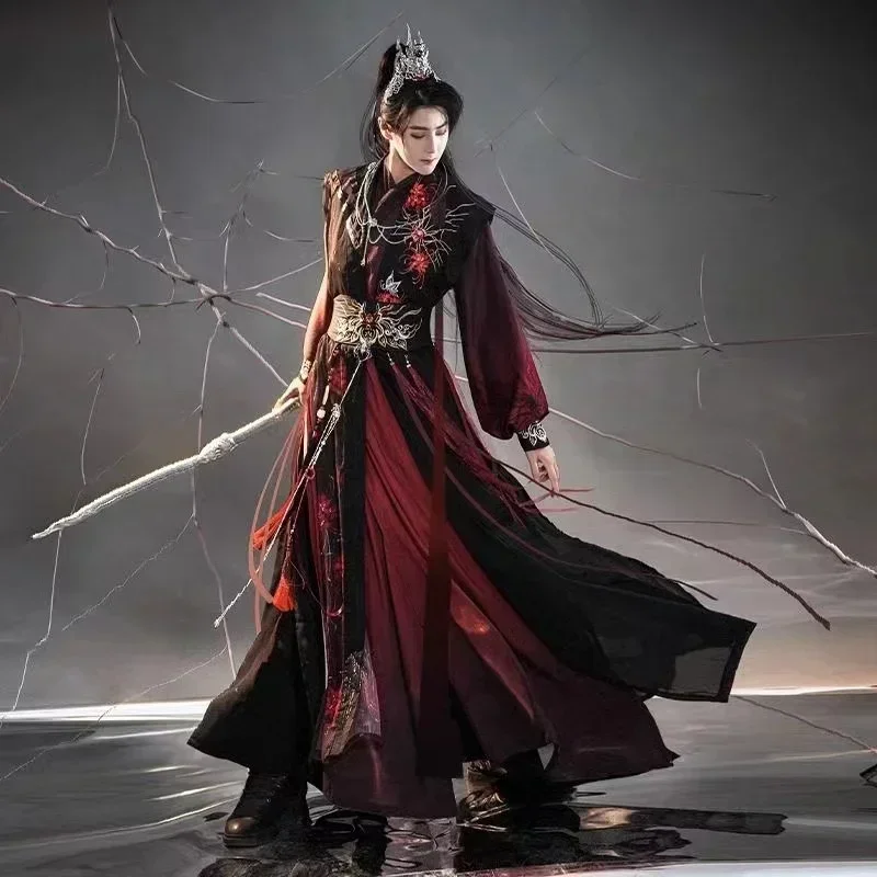 

Dark Black Red Spider Han Elements Clothes Women Song Dynasty Cross Collar Hanfu Beizi Dress Niche Boy Anime Cosplay Costume2025