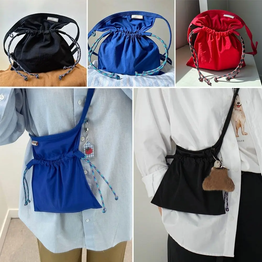 New Casual Messenger Shoulder Bag Black Color Drawstring Crossbody Bag for Women Men