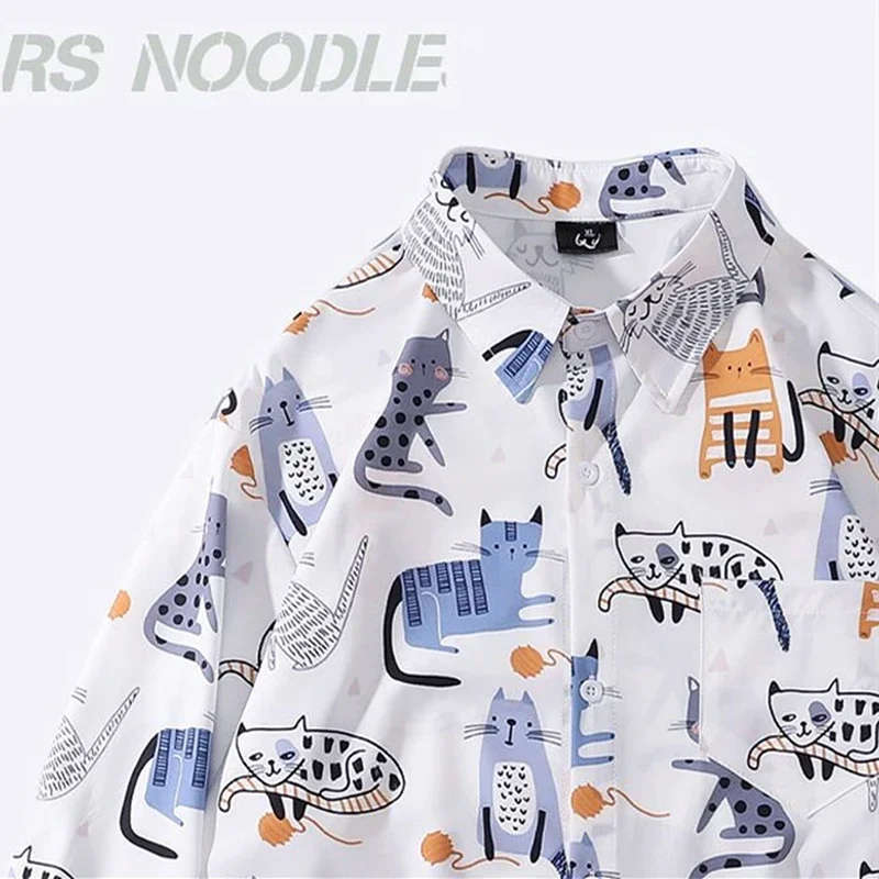 

New Japanese Harajuku Long Sleeve Blouse Teens Kawaii Cartoon Kitten Cats Printed Funny Shirts Loose Casual Grunge E-girl Tops