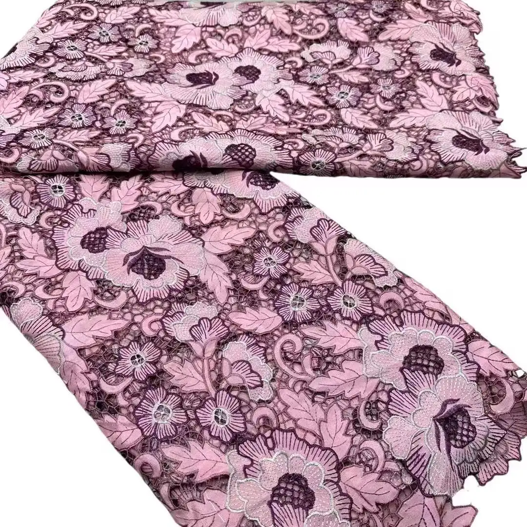 Kostenverkauf: Zarte, sehr weiche Baumwolle, Laserstickerei, hochwertiger Schweizer Spitzenstoff, Party-Abendkleid NN1568_R – Detail 12