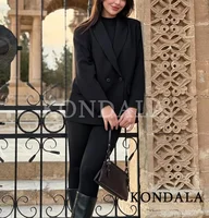 KONDALA Elegant Commute Double-breasted Blazer Women Vintage Brown Buttons Blazer 2026 Spring Summer Trendy Office Lady Blazer 6