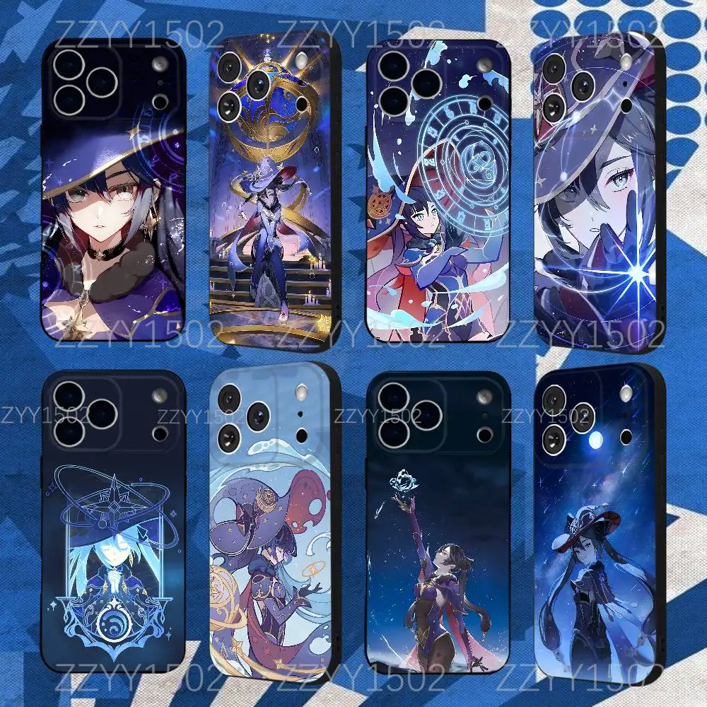 

G-Genshin Impact Mona Phone Case For iPhone 17,16,15,14,13,12,Pro,Max,Plus,E,SE4,Air,Mini Black Funda Shell