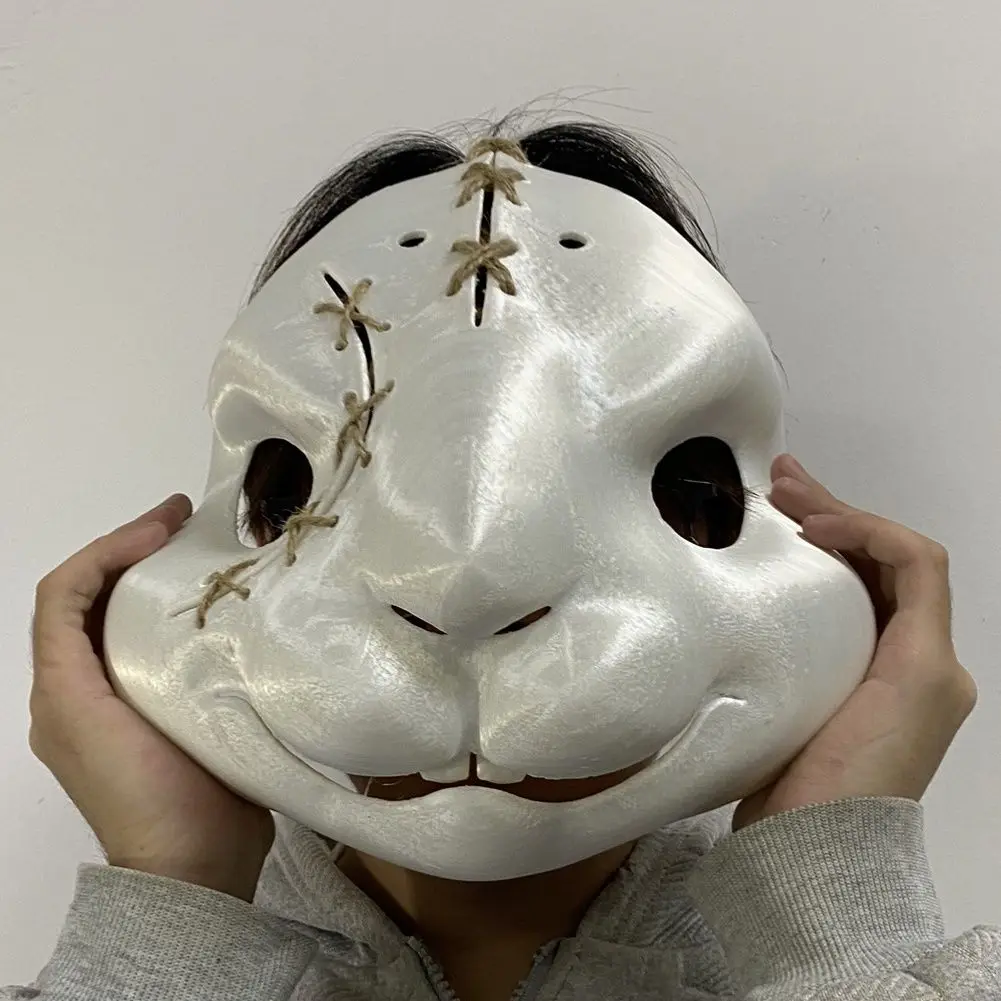 Kigurumi Base Mask 3DPrinting Semi Realistic Bone Fracture Rabbit with Hole Send Hemp Rope Beast Head Bone Shell Furry accessori