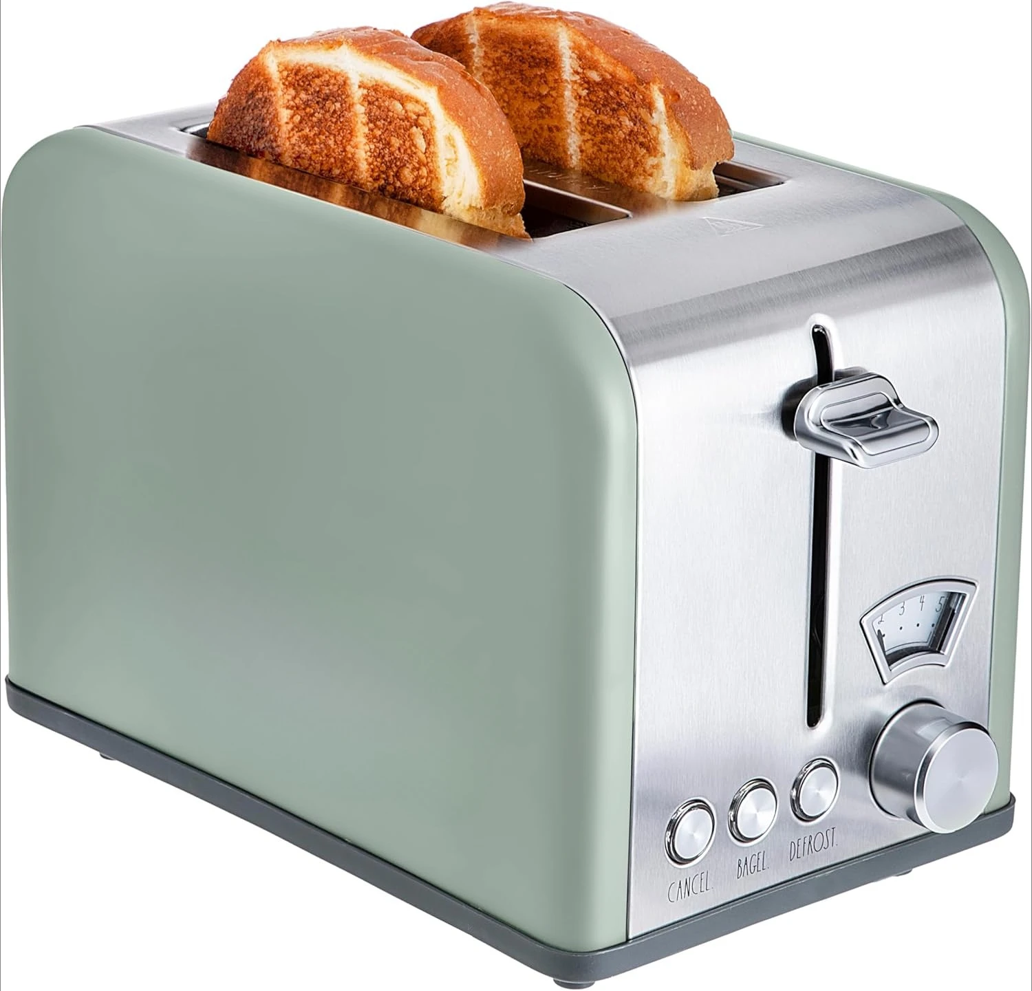 Stainless Steel 2 Slice Square Toaster, Wide Slot with 5 Browning Levels, with Bagel, Defrost and Cancel Options (Sage)