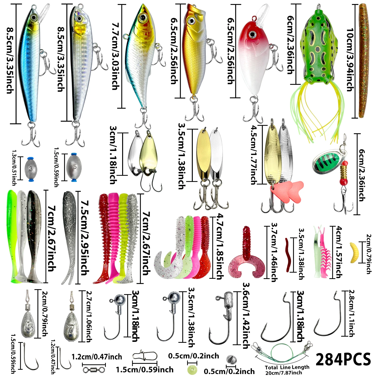 78/122/284pcs Fishing Lures Kit for Topwater Bait Rigs Tackle Kit for Bass Trout Salmon Fishing Accessories