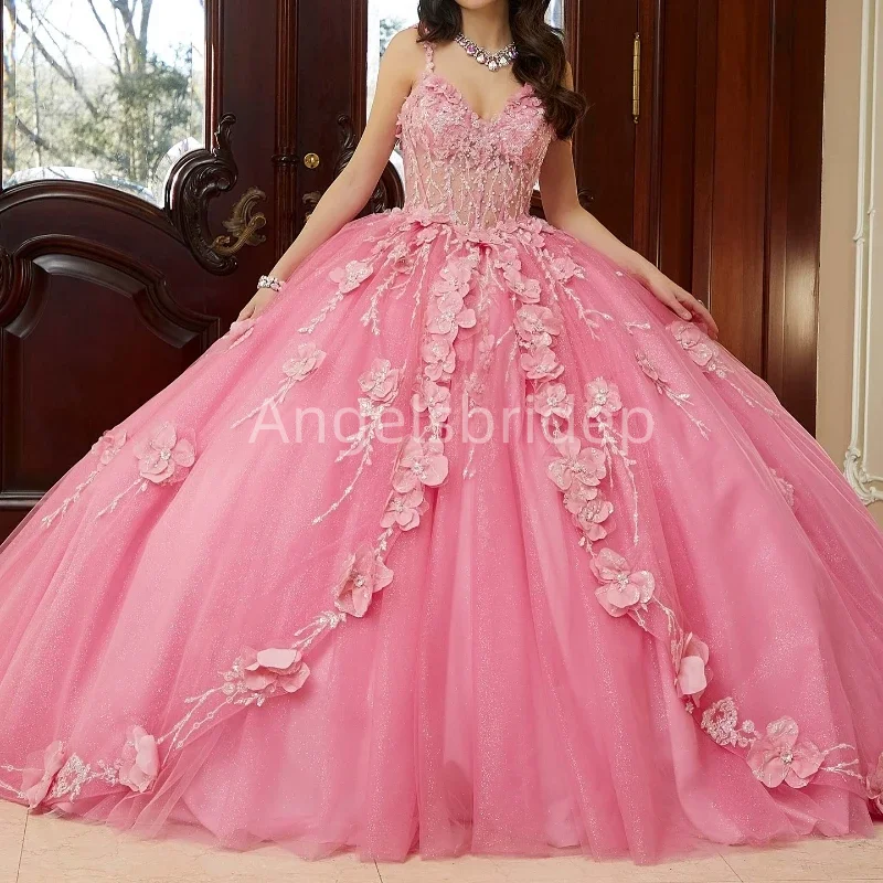 Angelsbridep-vestido De quinceañera escalonado para Mujer, elegante traje De fiesta con tirantes finos, color rosa, 2025