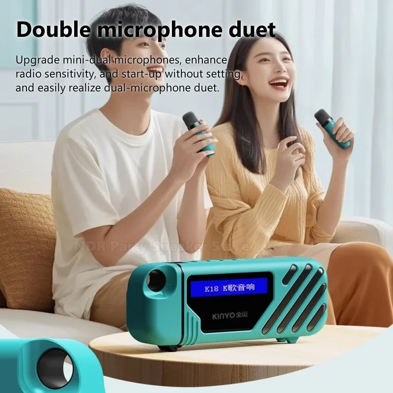 더블 마이크 휴대용 무선 블루투스 스피커 박스, 소형 올인원 가족 노래방 기계, 파티용 가사 디스플레이