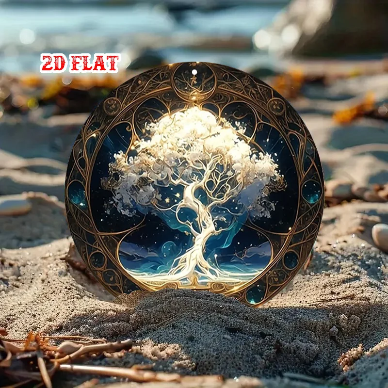 2D Flat - 1pc 2D Flat Cosmic Round Sign Featuring The Tree of Life, Perfect for Spiritual Rustic Wall Decoration. This Celestial