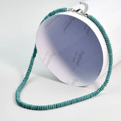 Vintage Natural Blue Turquoise Round Bead Necklace Bohemian Women's Design Choker Chain Handmade Jewelry Accessories