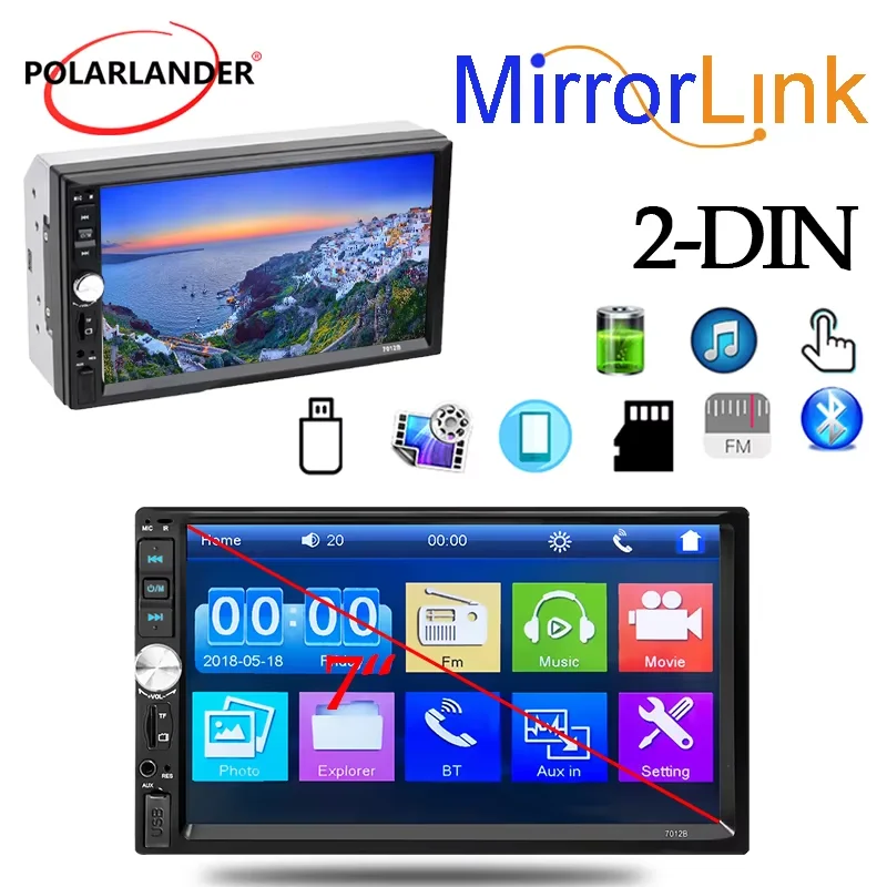 

AUX FM 7 inch Touch Screen Mirror Link USB TF Car Radio remote control