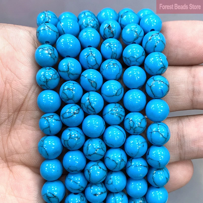 Natural Stone 4 6 8 10 12 14MM Blue Turquoises Loose Beads 15
