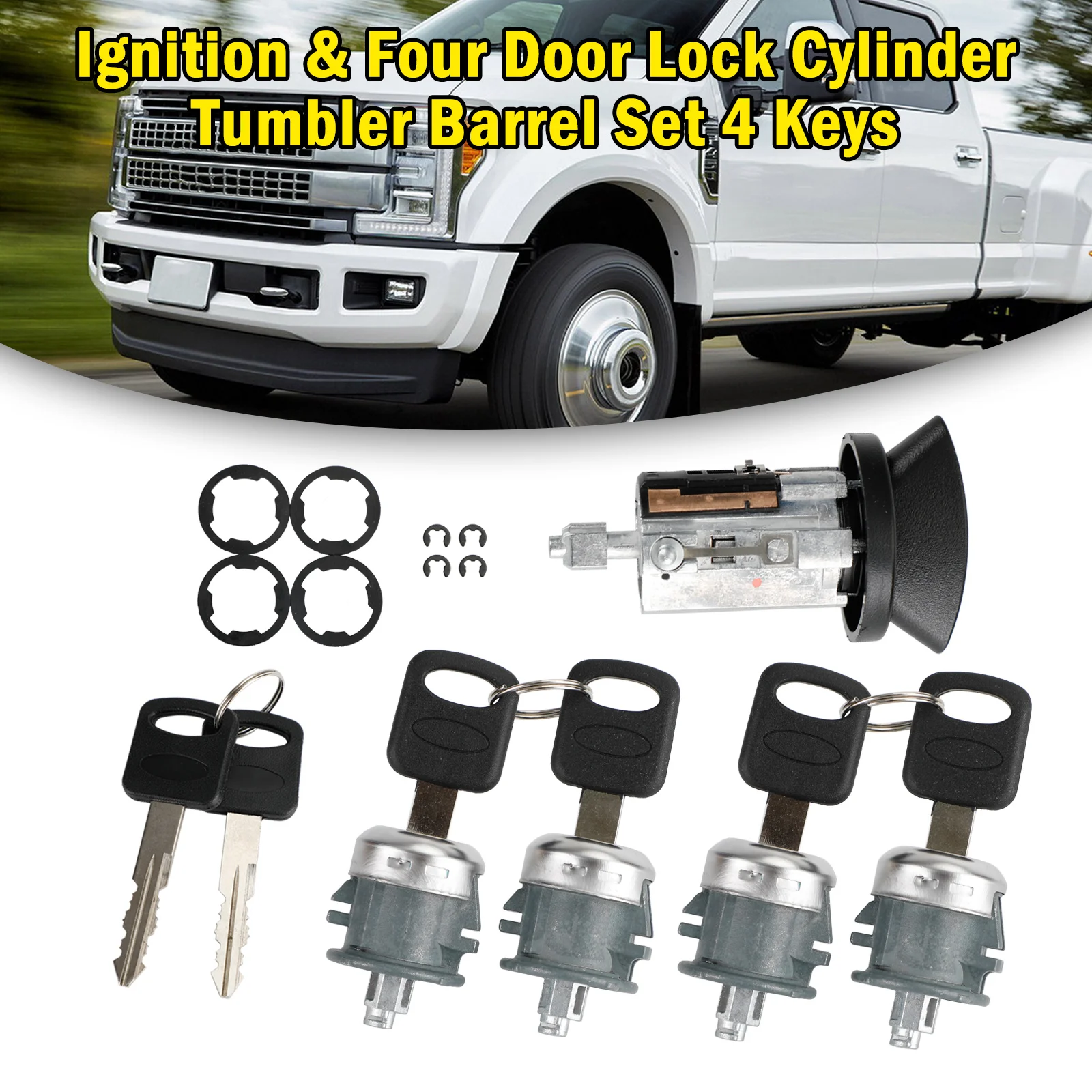 

Artudatech Ignition & Four Door Lock Cylinder Tumbler Barrel 4 Keys For Ford E Series Van Car Accessories