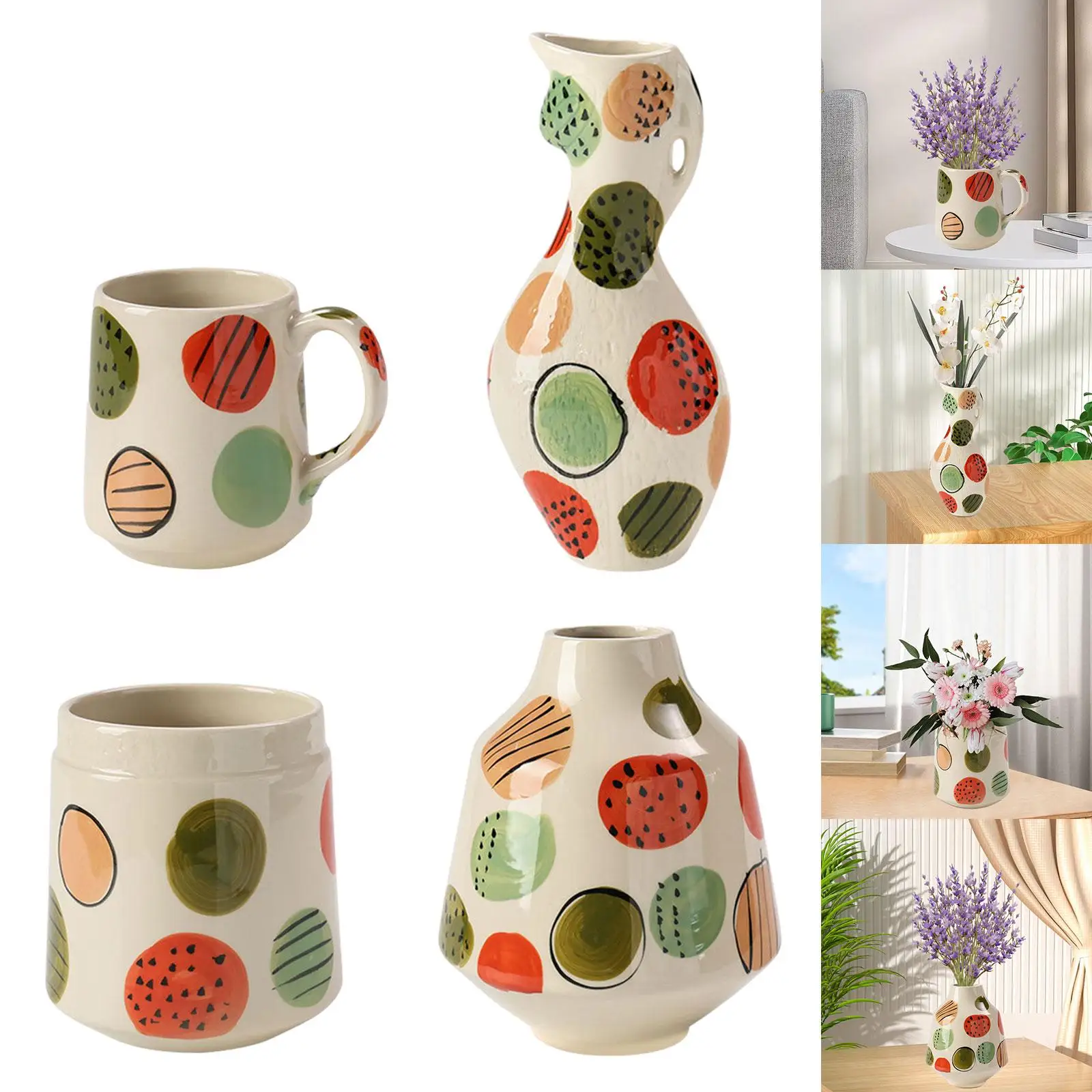Ceramic Flower Vase Stems Bunch Storage Hand Painted Ornaments Flowerpot for Home Dinner Table Living Room Office Desktop