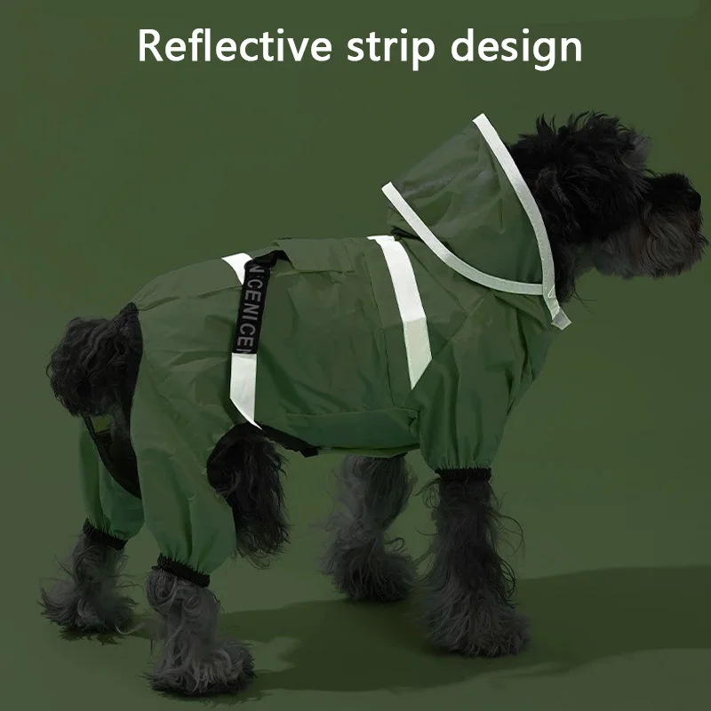 Pet small and medium-sized dog large brimmed raincoat, rainproof with traction rope, reflective strip raincoat (recommended to p