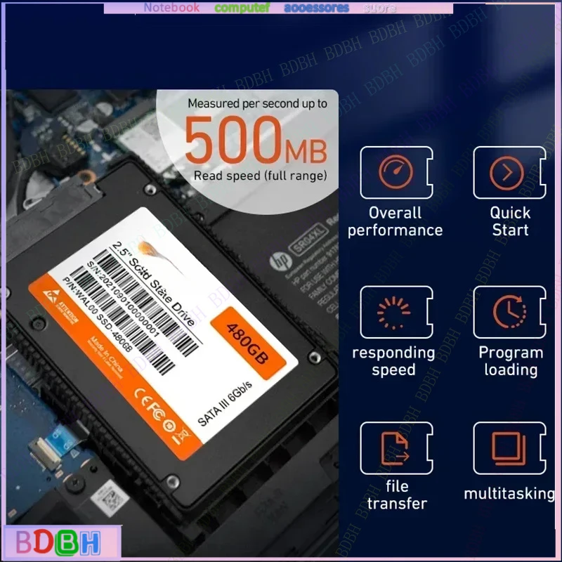 BDBH 2.5 インチ SATA3 SSD 内蔵ソリッドステートハードドライブ KingSpec Netac 120GB‑2TB ラップトップデスクトップ PC 用