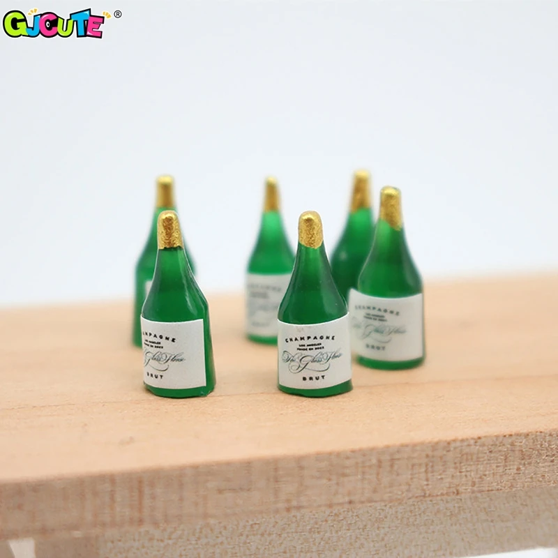 6Pcs 1/12 Dollhouse Simulation Wine Bottles Dollhouse Champagne Bottle Model Dolls House Drinks Decoration Accessories