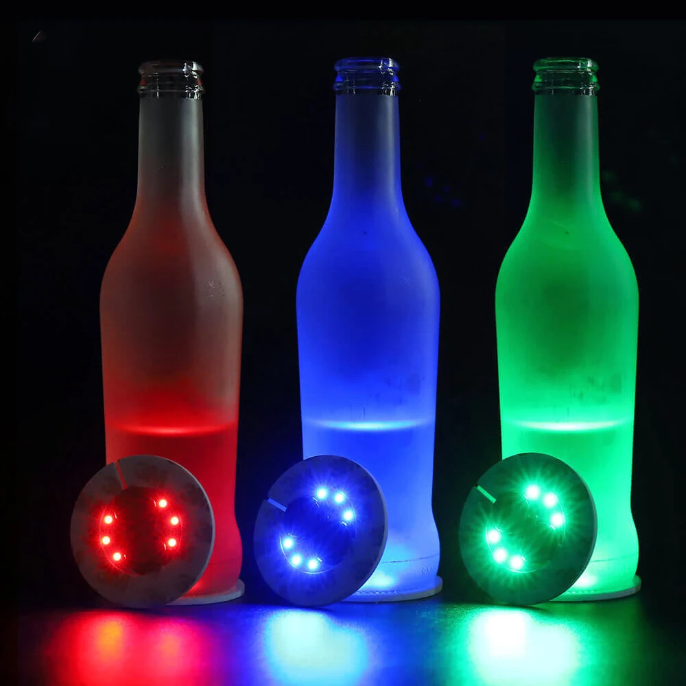 D5 5Pcs Bottle Cup Glass Light Lamp Stickers 6LED Glow Coaster Lamp for Wedding New Year Christmas Party Drink Cup Vase Decor