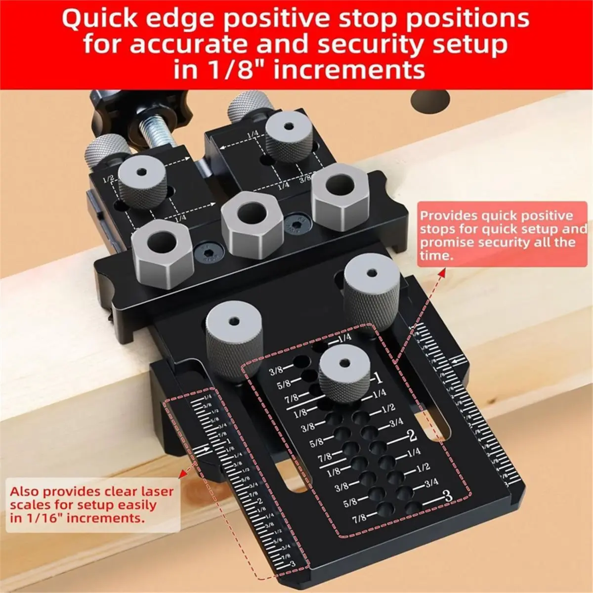 11·11COUPON Woodworking Dowel Jig Kit, Adjustable Drill Guide with 1/4 3/8 1/2 Inch Bushings & Bits for DIY Wood Joints