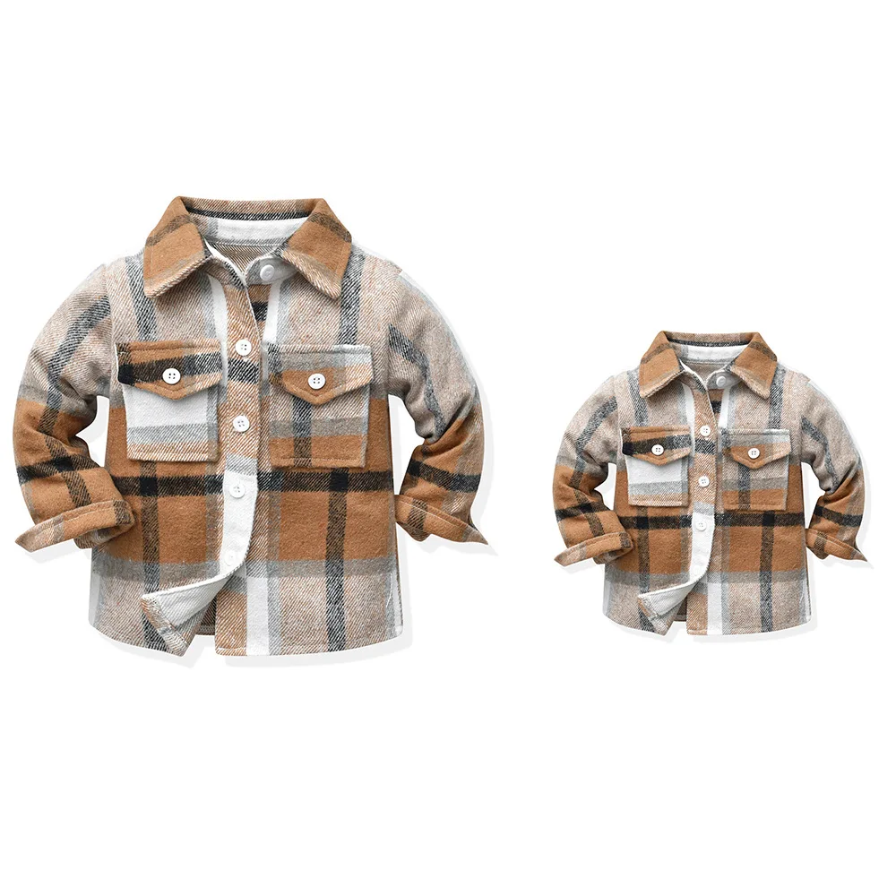 

Kids Flannel Shirt Jacket Plaid Lapel Long Sleeve Button Shirts Toddler Baby Boys Girls Cute Casual Fall Coat Outwear