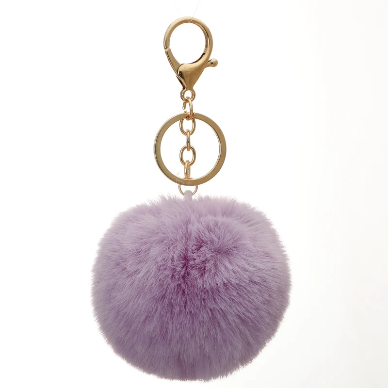 8cm  Fake Fur Brand Bag Fluffy  Pompns Keychain Pom Pom Car Keyring Gold Color Chains pompons Fake Rex Rabbit Fur Charms Chain