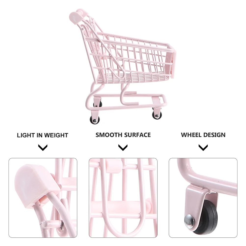 Cestini in filo metallico per riporre la dispensa carrello della spesa giocattolo passeggino piccolo supermercato Trolley scrivania giocattoli per bambini in ferro rosa