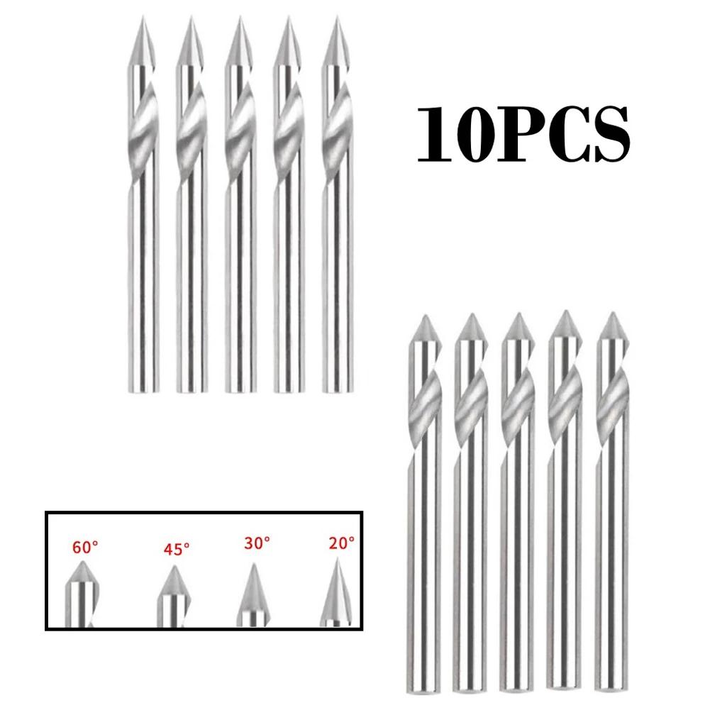 10pcs CNC Router Bits V Type1/8in Round Shank Milling Cutter 20/30/45/60 Degree For Power Tools Drill Bits Accessory