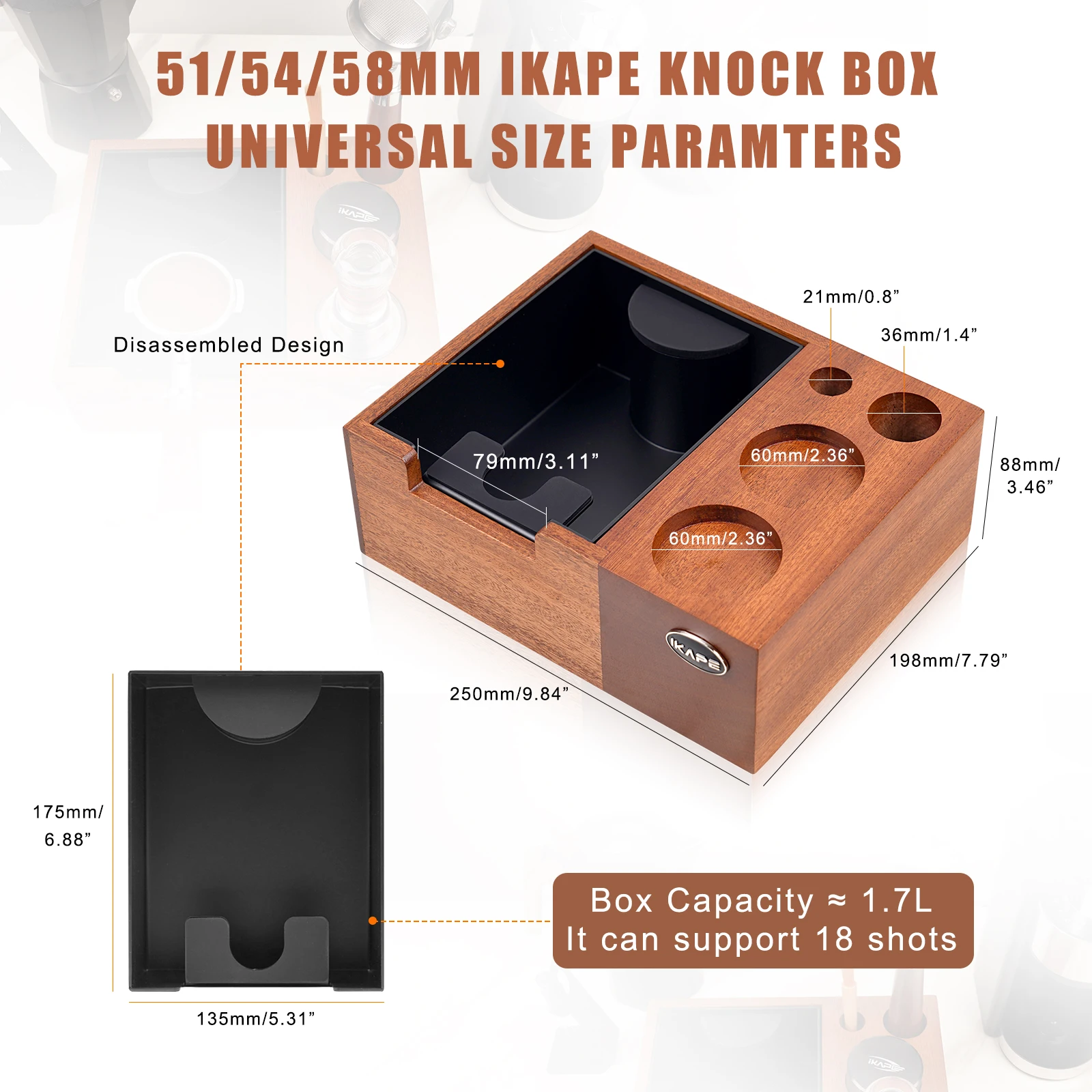 IKAPE Espresso Knock Box, Espresso Coffee Organizer Box Fit for Storage 51, 54, 58MM Espresso Tamper, Distributor, Portafilter