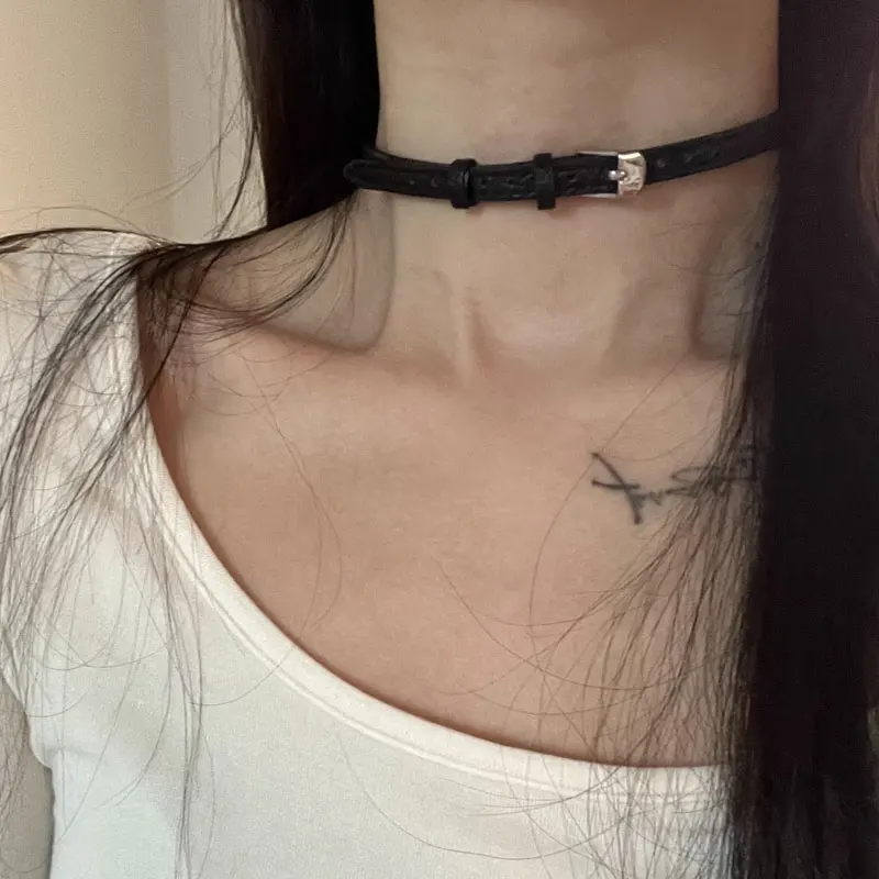 Collar Gótico Vintage Negro para Mujer, Gargantilla de Cuero Punk, Cadena Oscura, Joyería Moderna, Accesorios Y2K