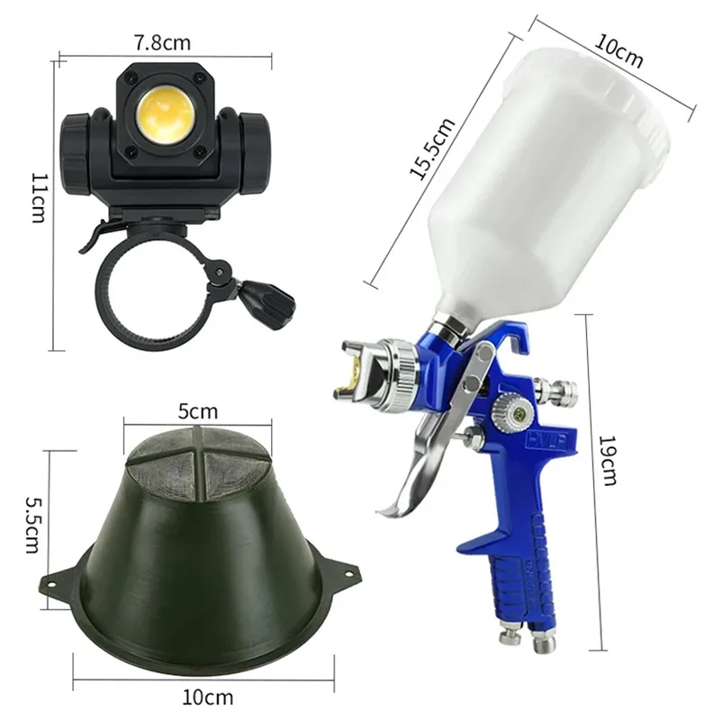 HVLP Air Spray Gun H827 1.4/1.7/2.0mm Nozzle Pneumatic Airbrush with LED light For Primer Finish Coat Car Painting gun