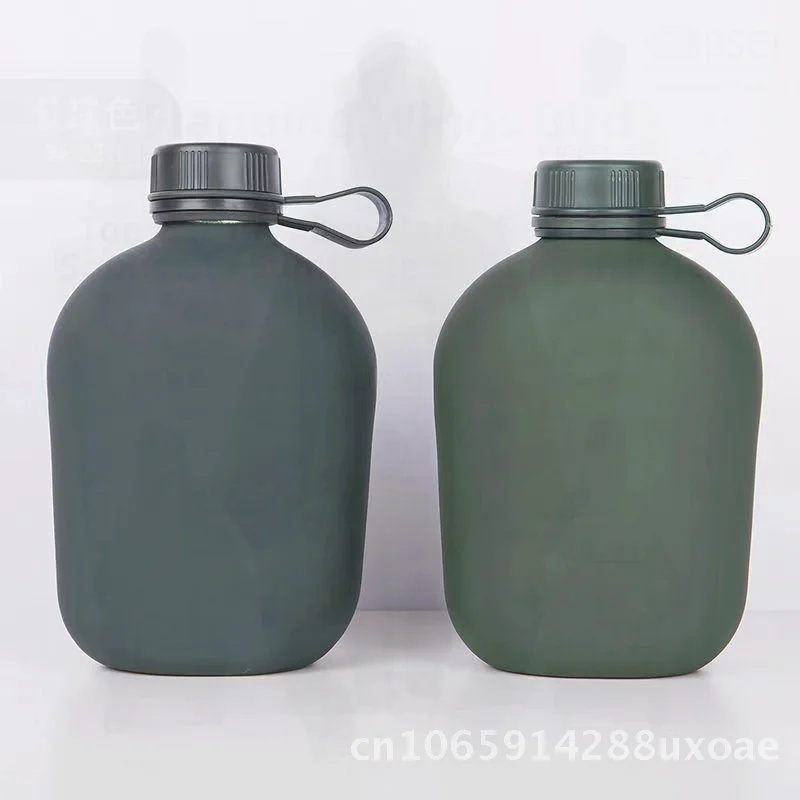 1L Portable Aluminum Kettle Camouflage Design for Military Training Outdoor Sports Water Bottle PVC Material Grass Green