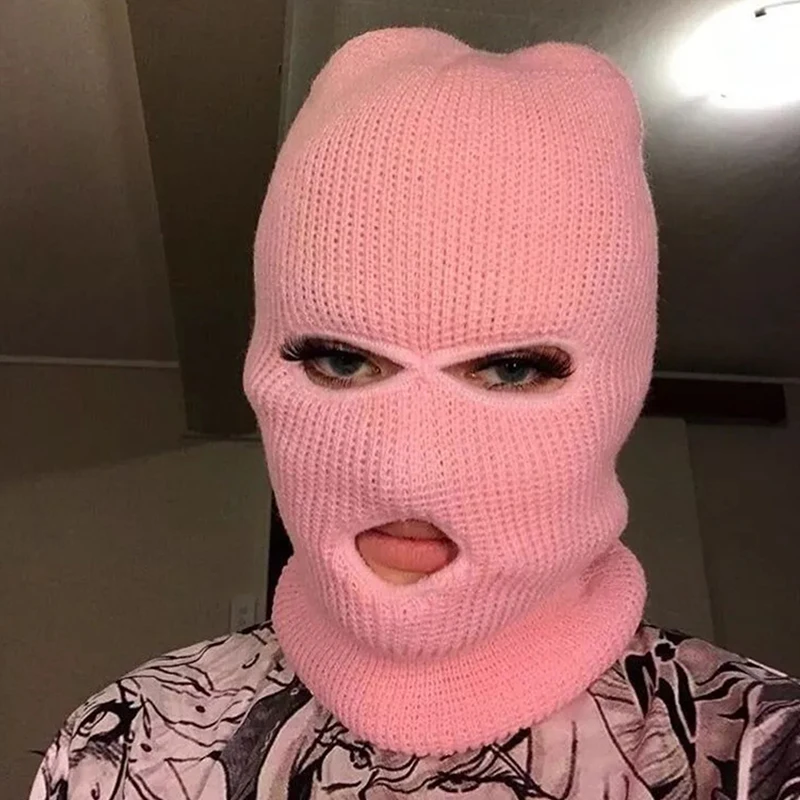 قناع تزلج محبوك كامل الوجه بثلاث فتحات على الموضة الجديدة، قناع وجه كامل محبوك دافئ بالاكلافا للرياضات الخارجية