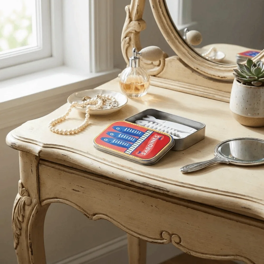 3D-gedruckte Sardinen-Dosen-Schmuckschatulle mit Fischgräten-Einsatz, tragbarer Schmuck-Organizer, strukturierte, kompakte Fischgräten-Schmuckschatulle – Detail 10