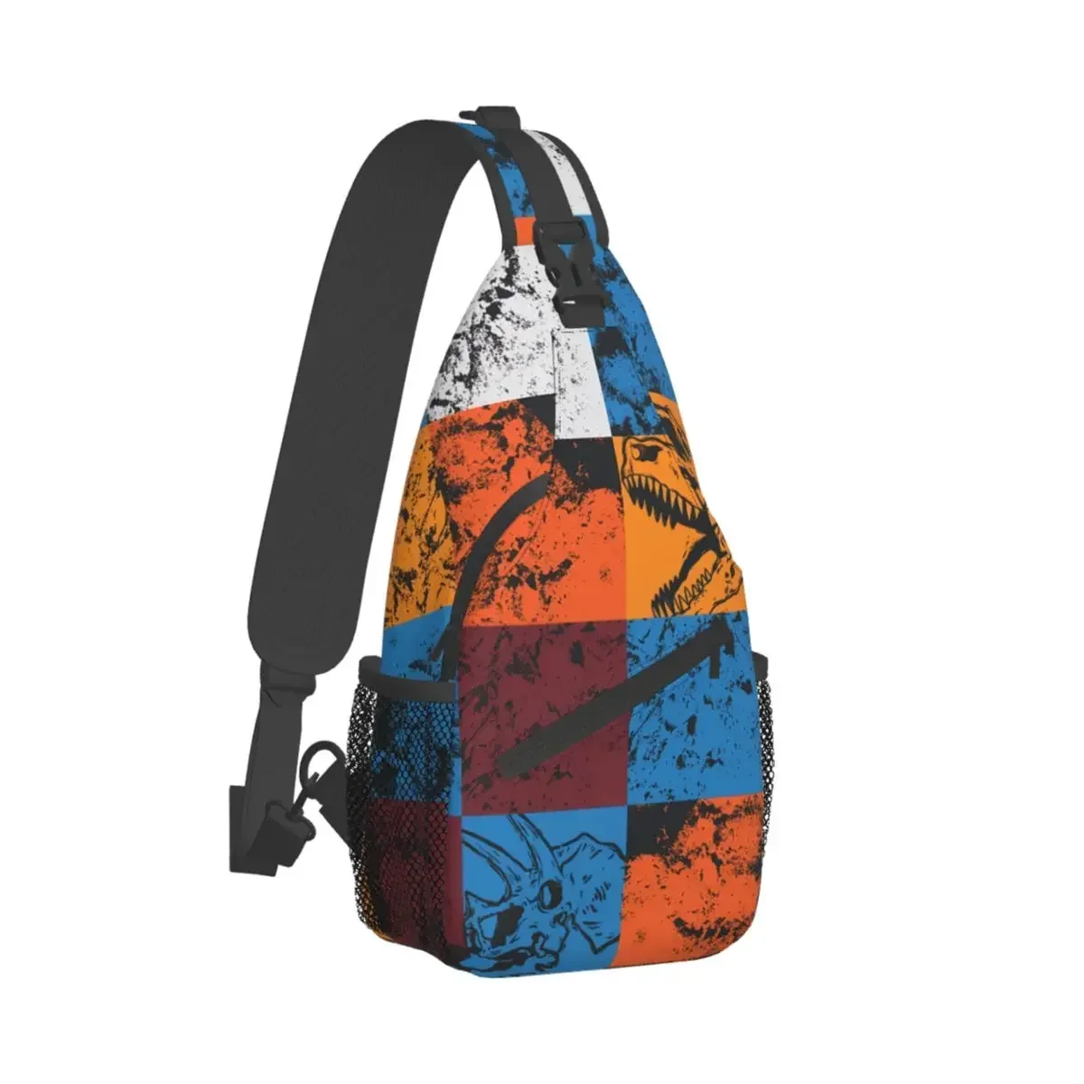 

Dinosaur Crossbody Bag Sports Colorful Dinosaurs Checkerboard Chest Bag Unisex Women Man Fashion Shoulder Backpacks Travel
