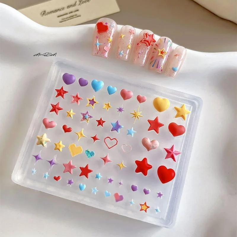 3D Heart Star Pentagram Silicone Nail Mold DIY Nail Art Transparent Manicure Decoration Creativity Template for Nail Charm